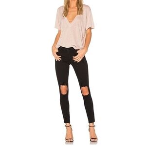 Frame Le Skinny Jeanne Crop Raw Hem Distressed Black Jeans Size 26